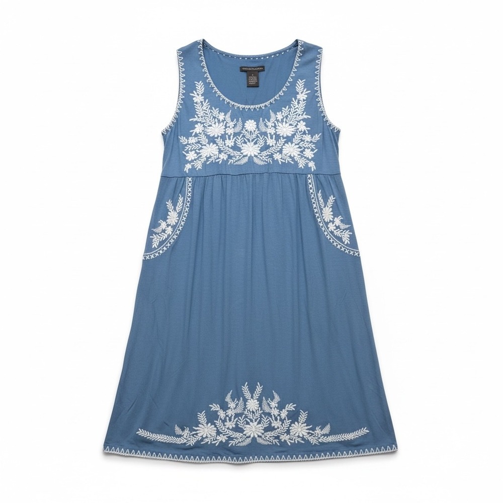 Chelsea & Theodore‎ Blue Embroidered Sleeveless Dress Dusty Wedgewood S NEW